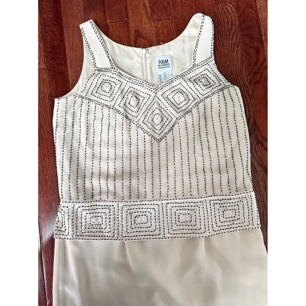 Vintage 2000s R&M Richard's Beige Beaded Embellished Formal Gown Maxi Dress - Picture 7 of 11